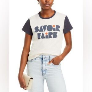 MOTHER Savoir Faire Graphic Tee The Goodie Goodie Ringer Tee XS Crop Print